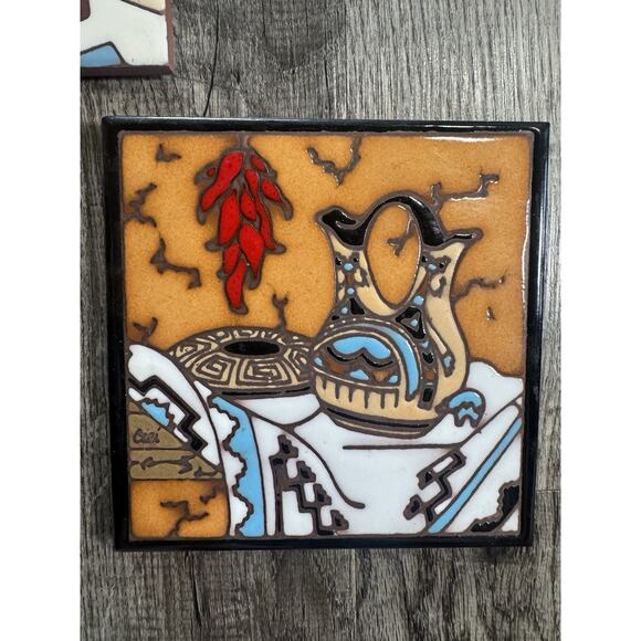 Vintage Earthtones Southwestern Art 6” Tiles Set 1990s Hand painted KRIT - Picture 4 of 11